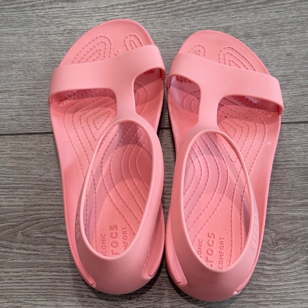 Crocs Serena Sandals Womens 9 Pink Slingback Strappy Comfort Flat Slides - Picture 5 of 6